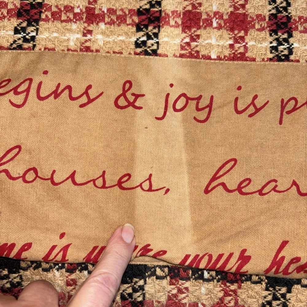 Vintage Woven‎ Plaid Throw Blanket Home Sweet Home Tassels Primitive Rustic